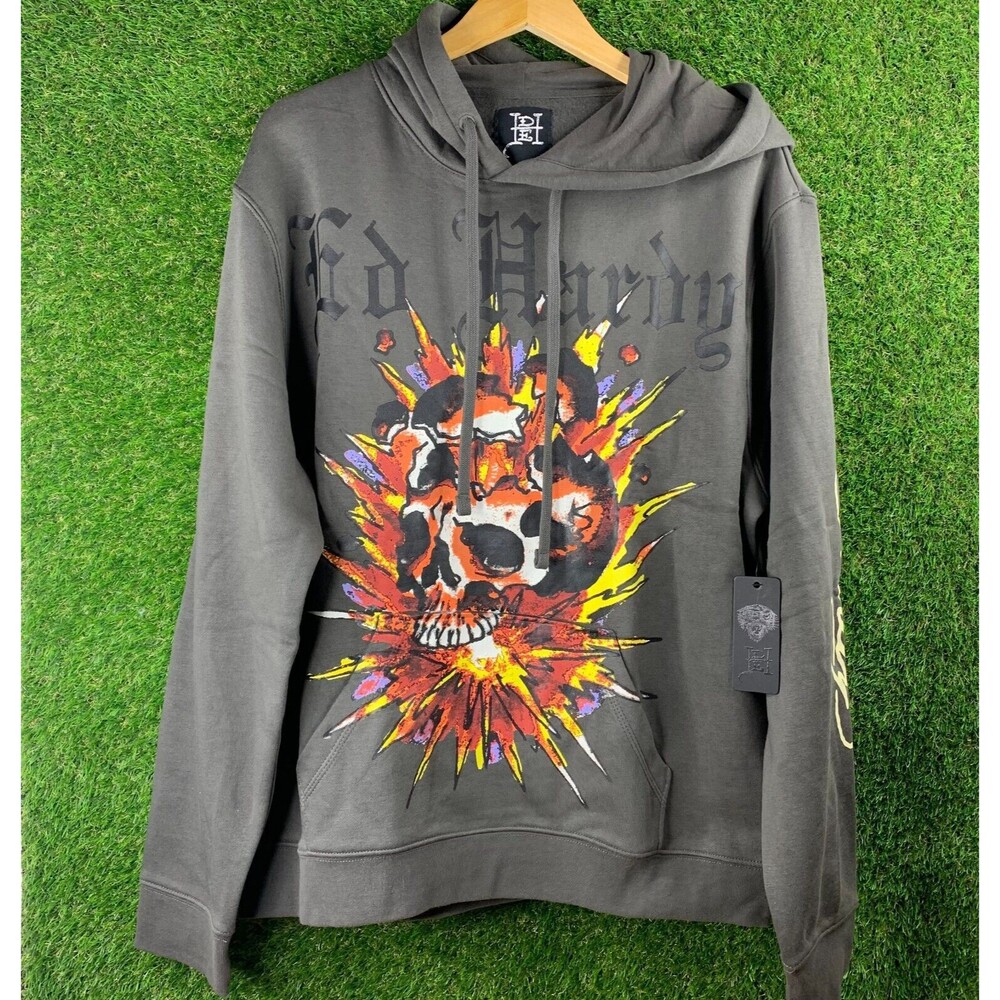 Ed Hardy Hoodie Mens Large Battle Skull Graphic Print Y2K NWT NEW